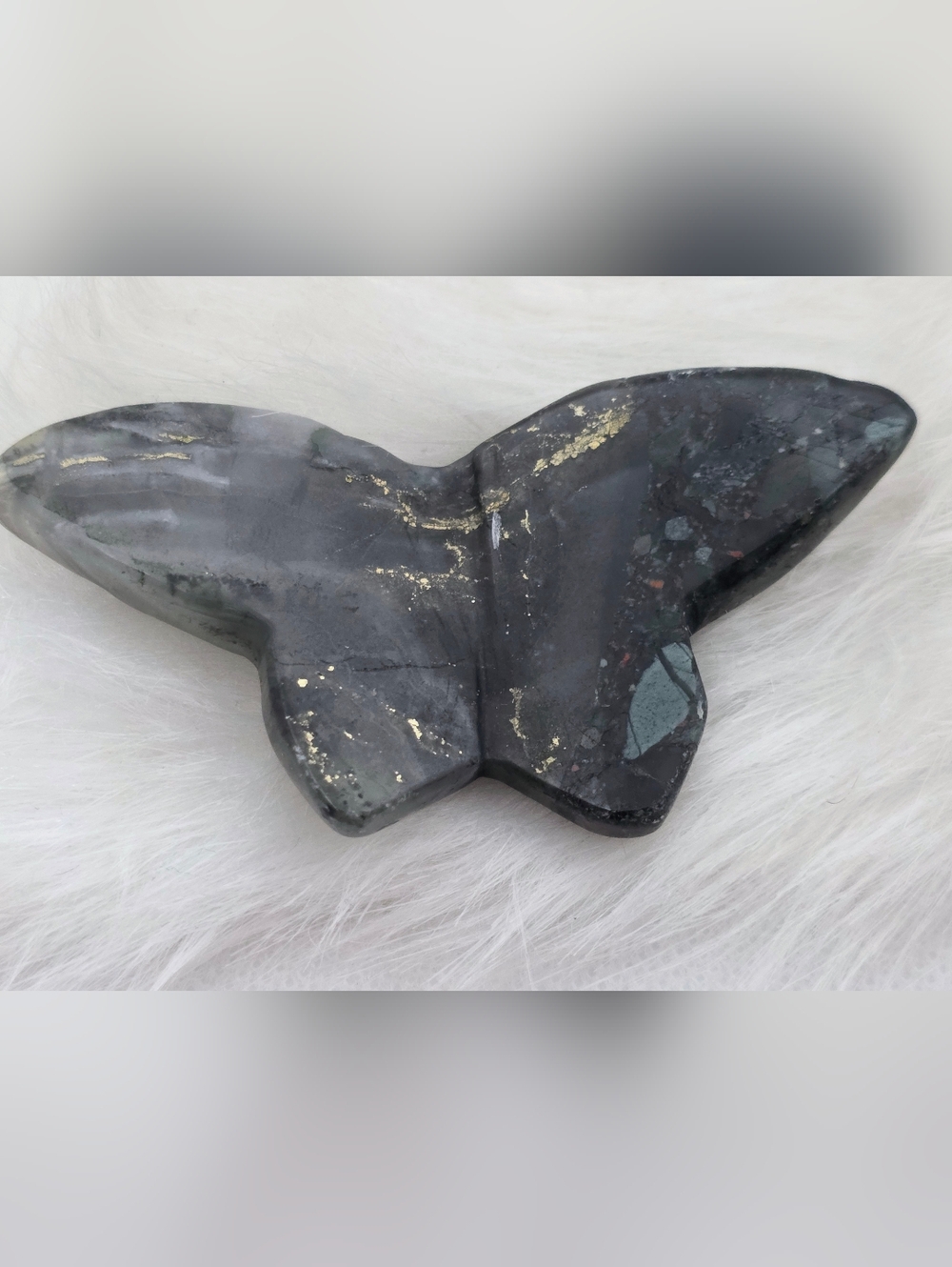 Bloodstone Butterfly Carving 🦋3.1” Large Crystal | Dark Green Stone Gold Pyrite